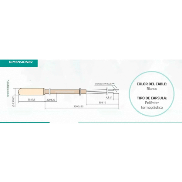 Sonda Para Controlador Full Gauge Blanca Sensor - Imagen 3