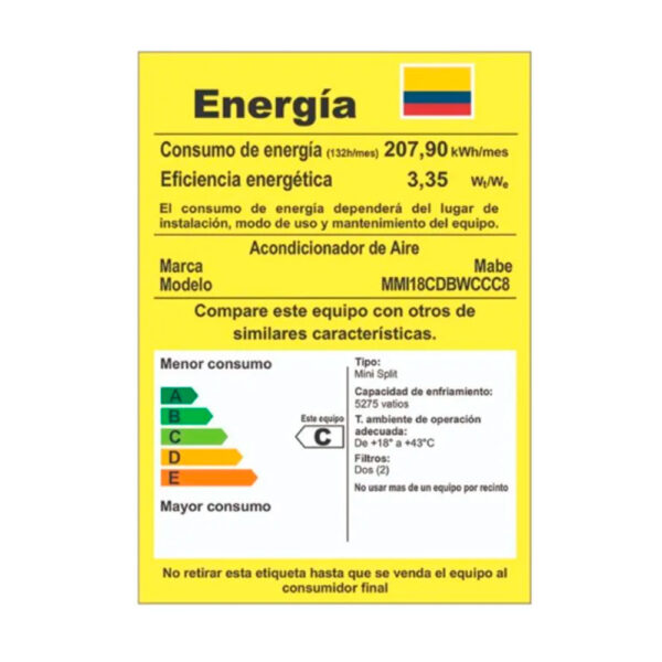 Aire Acondicionado Mabe Inverter 18000 Btu 220v Mini Split Blanco - Imagen 8