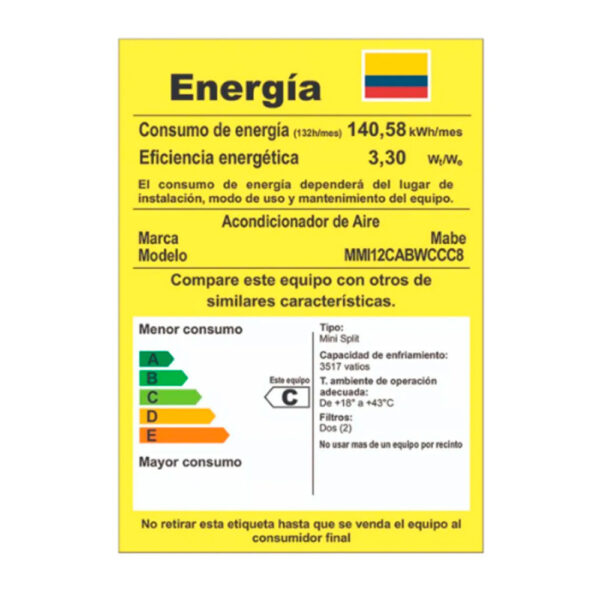 Aire Acondicionado Inverter Mabe 12000btu 220v Mini Split Blanco - Imagen 8